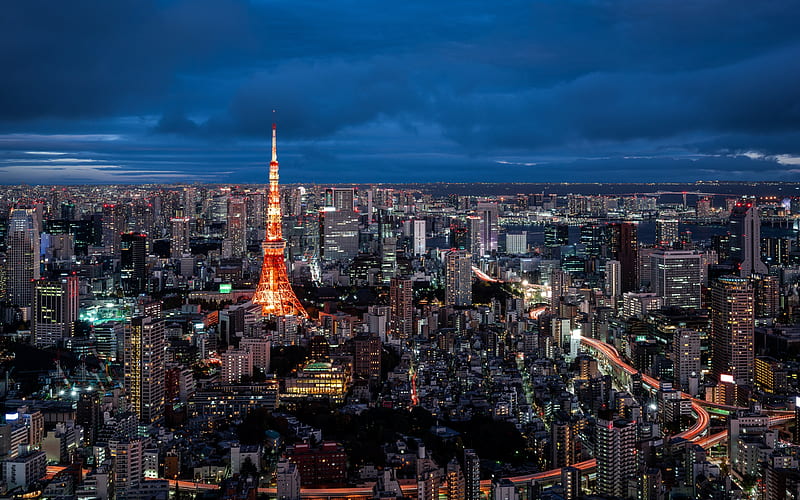Tokyo Tower, Tokyo, japan, evening, sunset, metropolis, Tokyo cityscape, japanese city, HD wallpaper