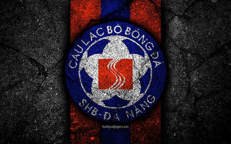 Da Nang FC, emblem, V League 1, football, Vietnam, football club, black stone, Asia, Da Nang, soccer, asphalt texture, FC Da Nang, HD wallpaper