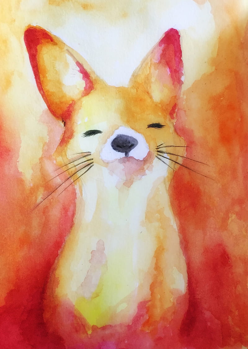 fox, cute, paints, watercolor, art, HD phone wallpaper