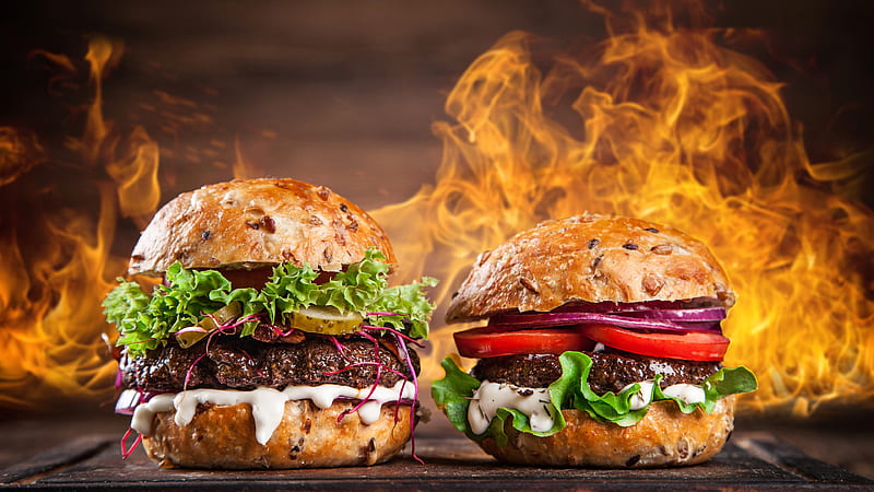 Hamburgers With Fire U, Food, HD wallpaper