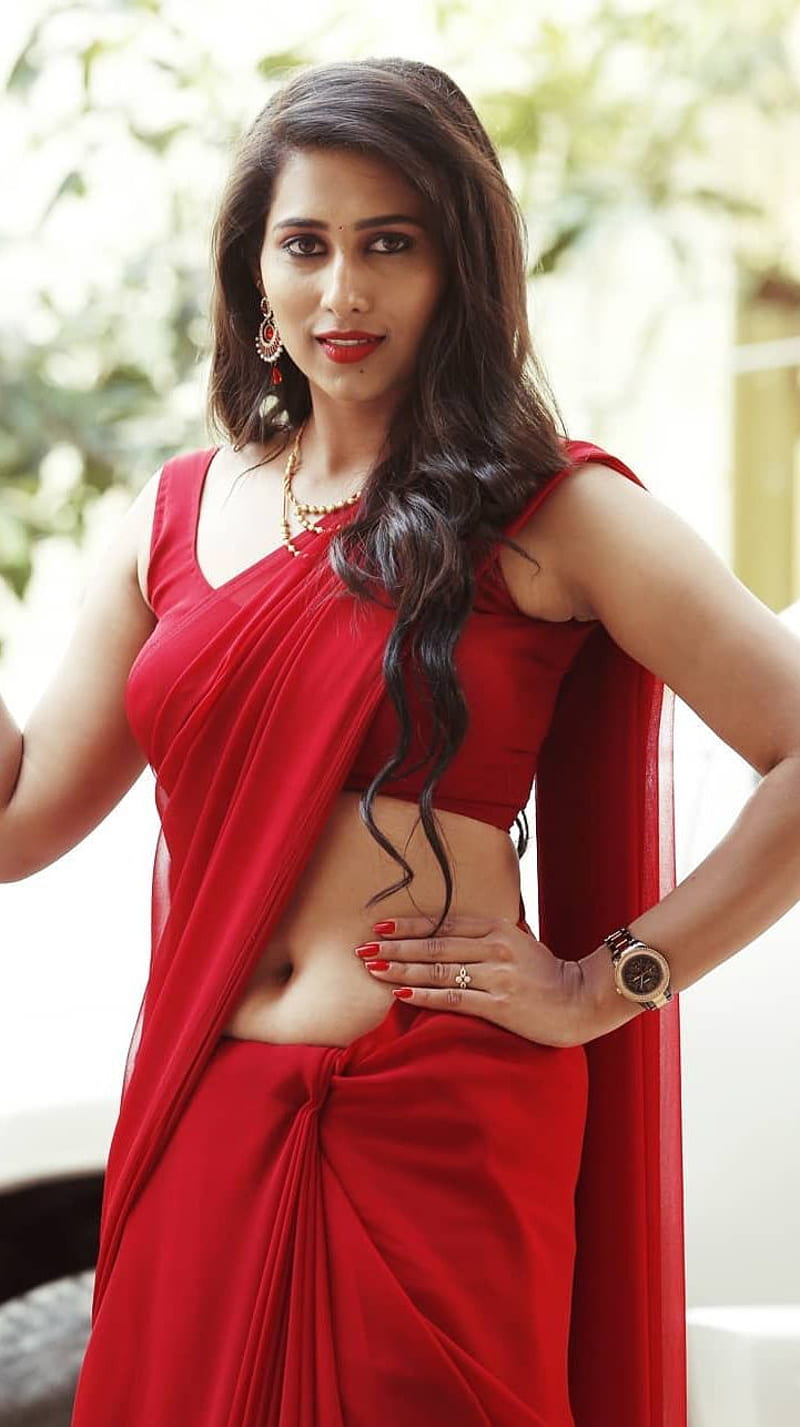Priya Hegde , saree lover, red hot, HD phone wallpaper