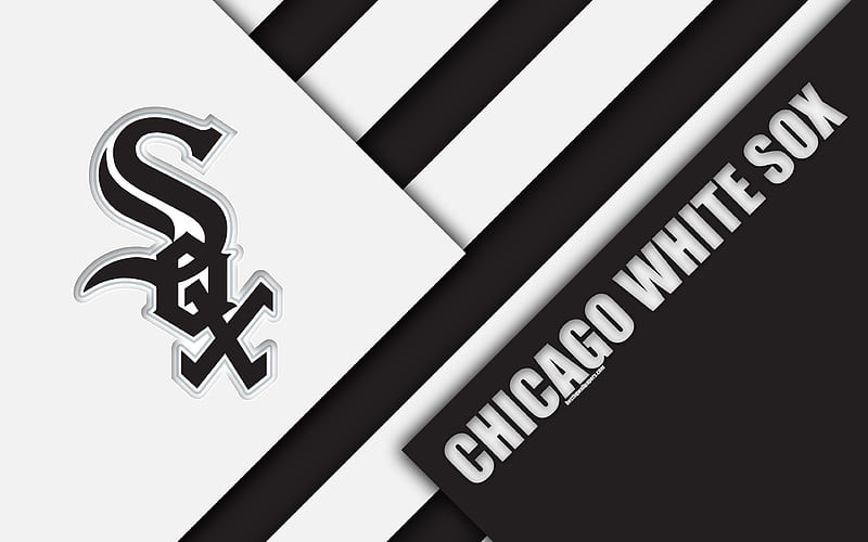 Chicago White Sox, MLB white black abstraction, logo, material design, baseball, Chicago, Illinois, USA, Major League Baseball, HD wallpaper