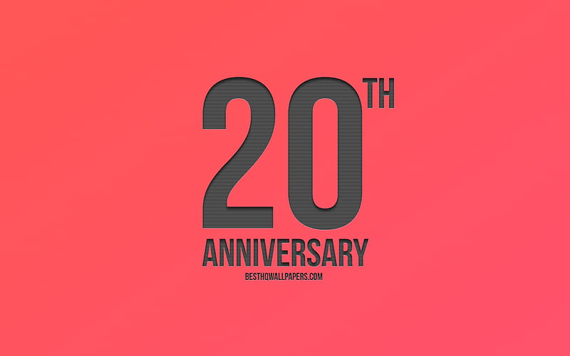 20th Anniversary sign, pink background, carbon anniversary signs, 20 Years Anniversary, stylish anniversary symbols, 20th Anniversary, creative art, HD wallpaper