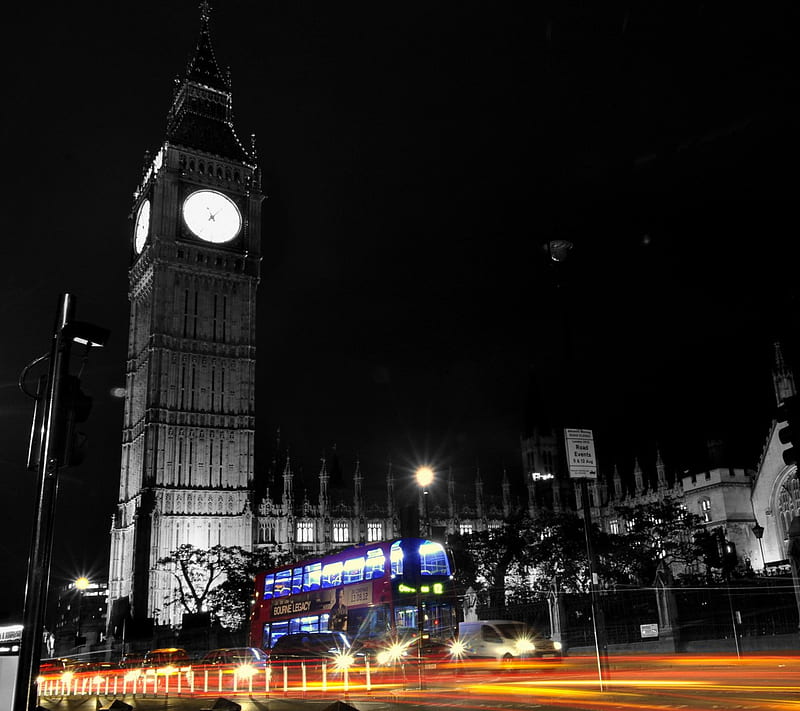 London Night, city, clock, street, HD wallpaper