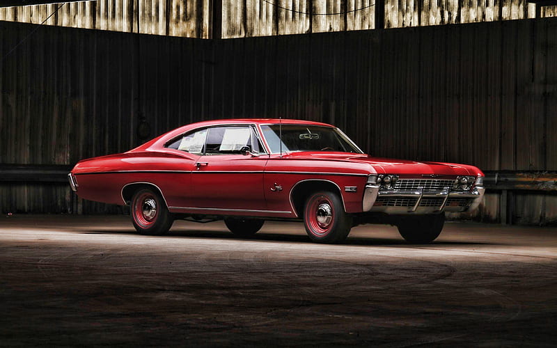 Chevrolet Impala, garage, 1968 cars, retro cars, red Impala, american cars, Chevrolet, 1968 Chevrolet Impala, HD wallpaper
