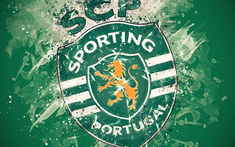Sporting CP paint art, logo, creative, Portuguese football team, Primeira Liga, emblem, green background, grunge style, Lisbon, Portugal, football, Sporting FC, HD wallpaper