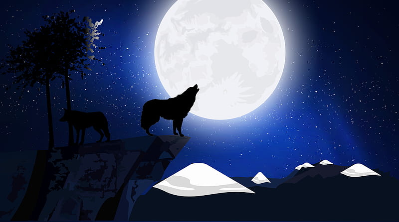 Wolf Howling, wolf, artist, artwork, digital-art, moon, howling, HD wallpaper