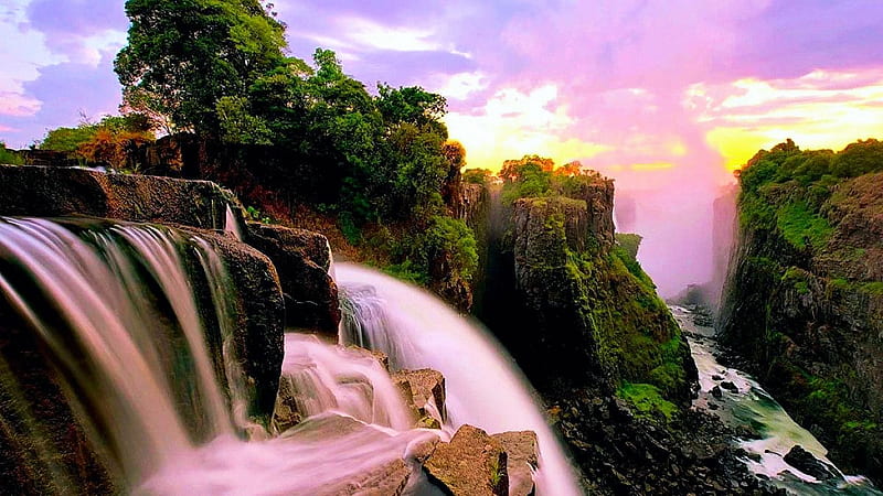 Victoria Falls, Zambia, rocks, cascades, river, zambesi, HD wallpaper