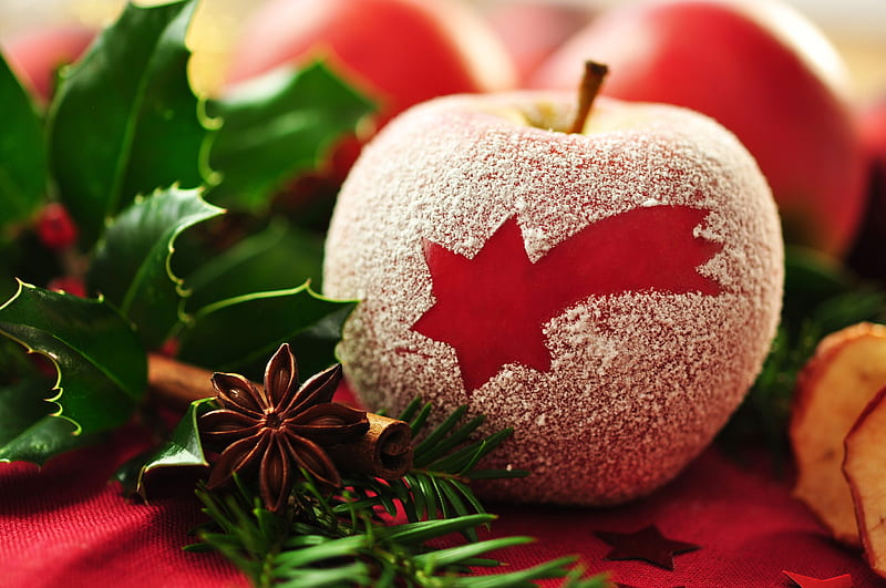 Merry Christmas, pretty, bonito, fruit, graphy, nice, beauty, star, harmony, stars, apple lovely, holiday, christmas, colors, cool, HD wallpaper