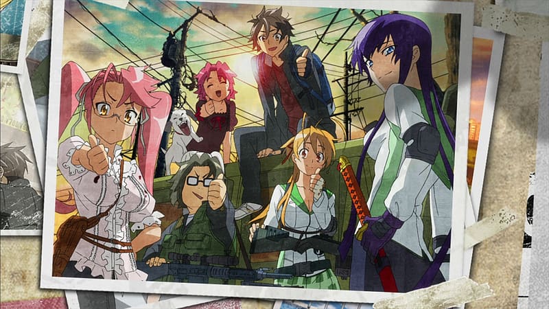 highschool of the dead busujima saeko hirano kohta komuro takashi miyamoto  rei takagi saya blood seifuku thighhighs, #181740