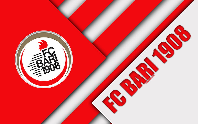 FC Bari 1908 material design, logo, red white abstraction, emblem, Italian football club, Bari, Italy, Serie B, HD wallpaper