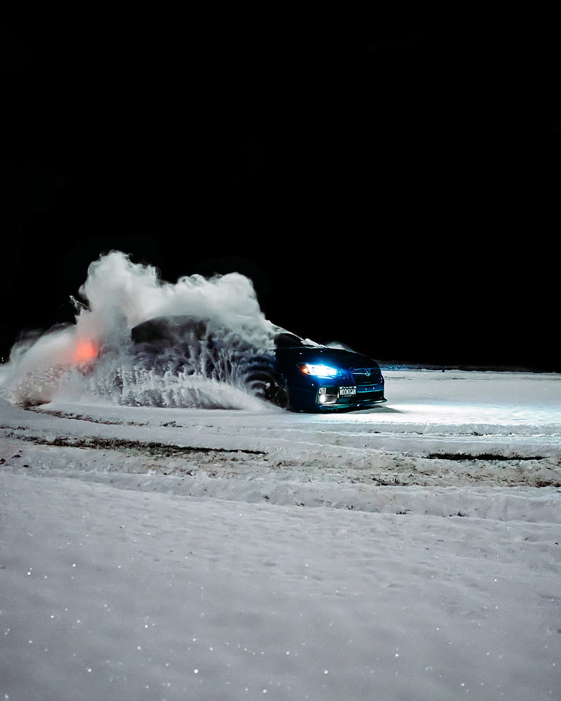 subaru, car, blue, drift, snow, HD phone wallpaper