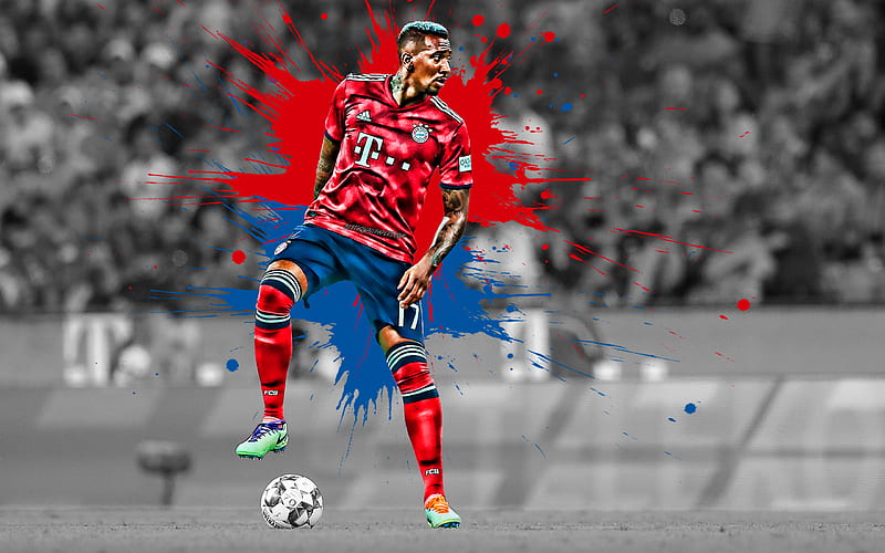 Jerome Boateng, Bayern Munich, German football player, defender, red and blue paint splashes, portrait, Bundesliga, Germany, football, Boateng, HD wallpaper