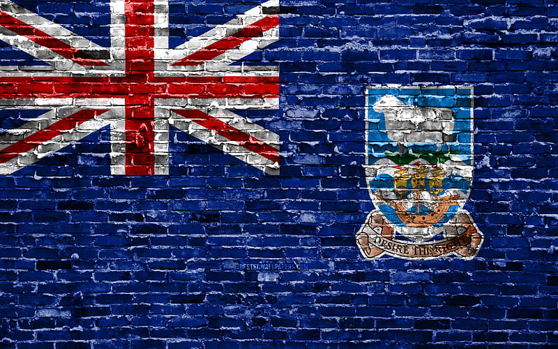 Falkland Islands flag, bricks texture, South America, national symbols, Flag of Falkland Islands, brickwall, Falkland Islands 3D flag, South American countries, Falkland Islands, HD wallpaper