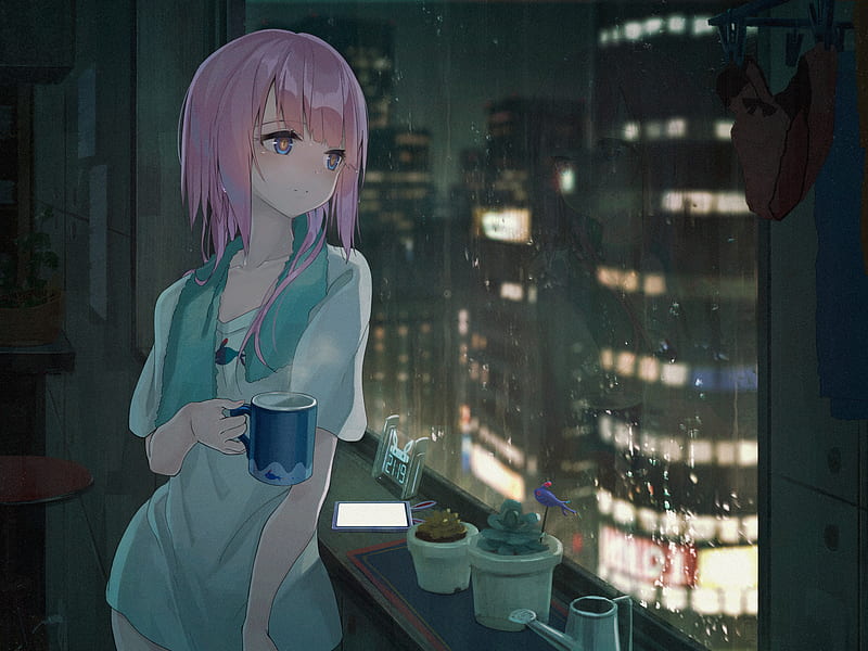Anime, Girl, rain, Window, HD wallpaper