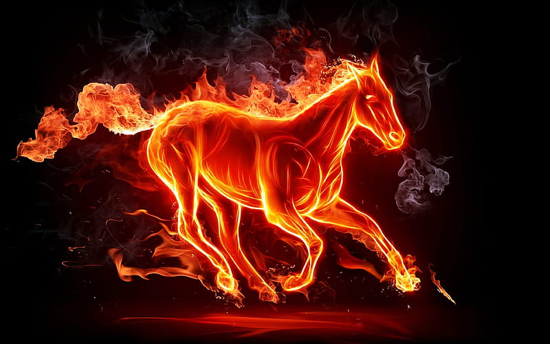 Fiery Horse , horse, abstract, artist, artwork, digital-art, flame, HD wallpaper