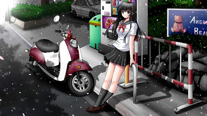Her And Her Scooter, anime-girl, anime, artist, artwork, digital-art, HD wallpaper