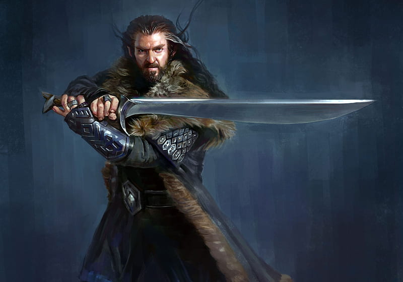 Thorin, art, king, the hobbit, luminos, gnome, man, fantasy, lotr, dwarf, sword, HD wallpaper