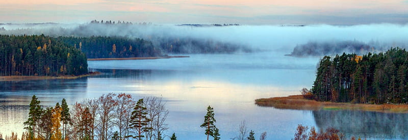 Ladoga Lake, Ladoga, Nature, Sky, Clouds, Lake, Beautuful, Fog, HD wallpaper