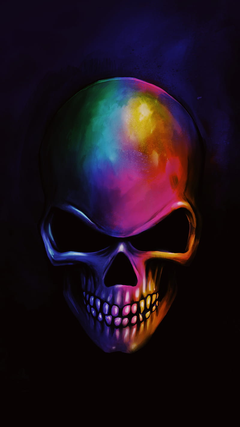 RGB Bone Skull, bone man squapple skeleton, colorful, evil, mean, oled, skulls, vibrant, HD phone wallpaper