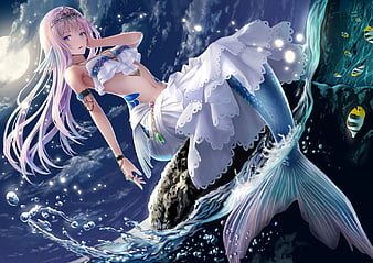 prompthunt: mermaid girl swiming in water, water splash, anime style, manga