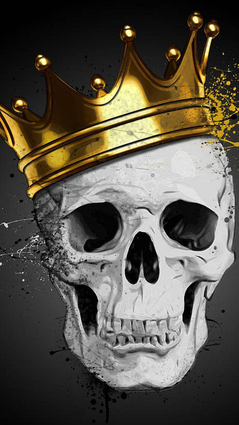 Skull crown, dead, gold, king, HD phone wallpaper