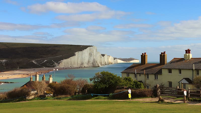 the seven sisters, sea, uk, dover, cliffs, house, HD wallpaper