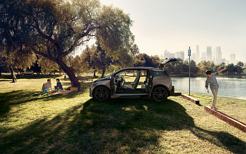 BMW i3, 2018, side view, all doors open, new i3, electric car, hatchback, electric cars, BMW, HD wallpaper