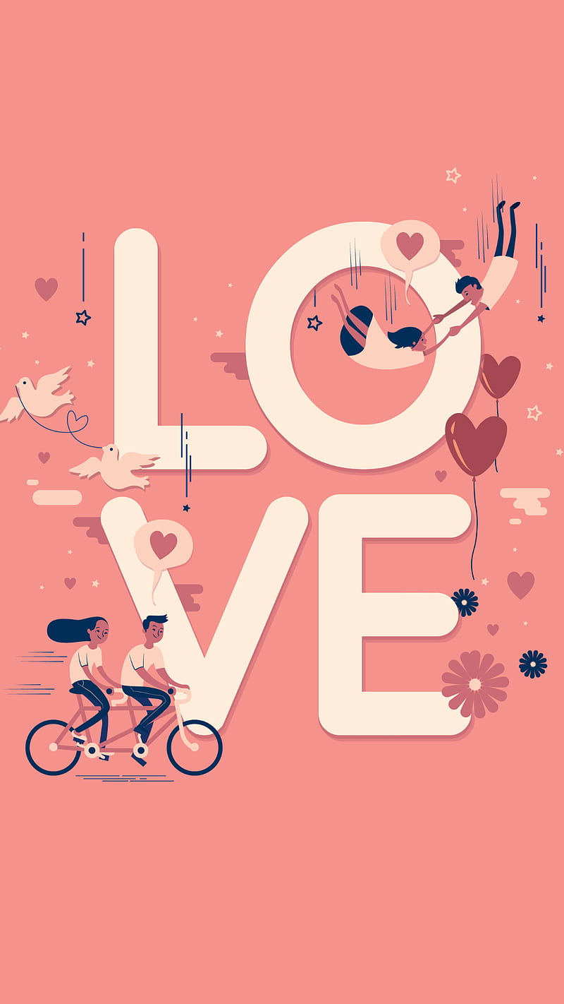 Love, bicycle, female, corazones, male, HD phone wallpaper