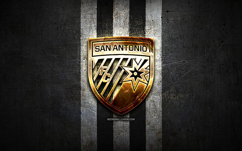 San Antonio FC, golden logo, USL, black metal background, american soccer club, United Soccer League, San Antonio FC logo, soccer, USA, HD wallpaper