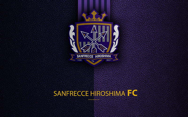 Sanfrecce Hiroshima FC logo, leather texture, Japanese football club, emblem, J-League, Division 1, football, Asaminami, Hiroshima, japan, Japan Football Championship, HD wallpaper