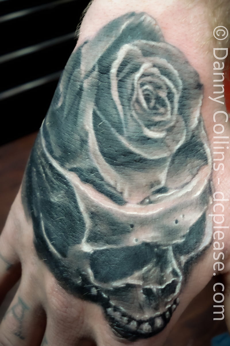 Skull Rose Tattoo , 32720, bonito, creepycute, dark, evil, rose, skull, tatted up, tattoo, tattoosbydreadz, HD phone wallpaper