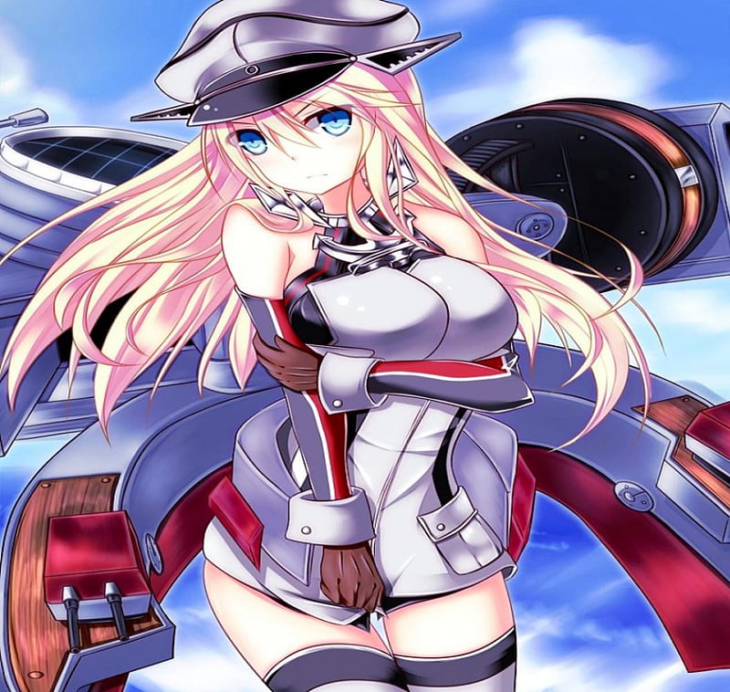 Bismarck, warrior, girl, anime, game, kantai, long hair, HD wallpaper