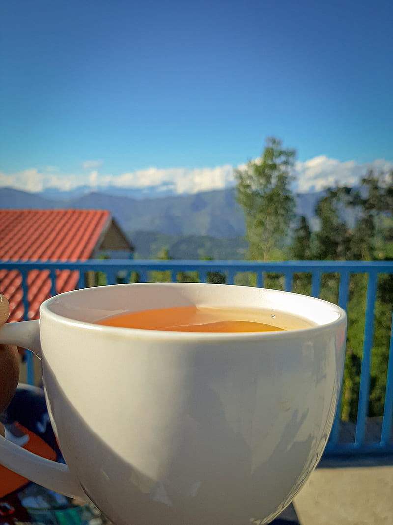 View , cliuds, glass, happy, lemontea, mountain, mug, nepal, nepali, scenery, tea, HD phone wallpaper