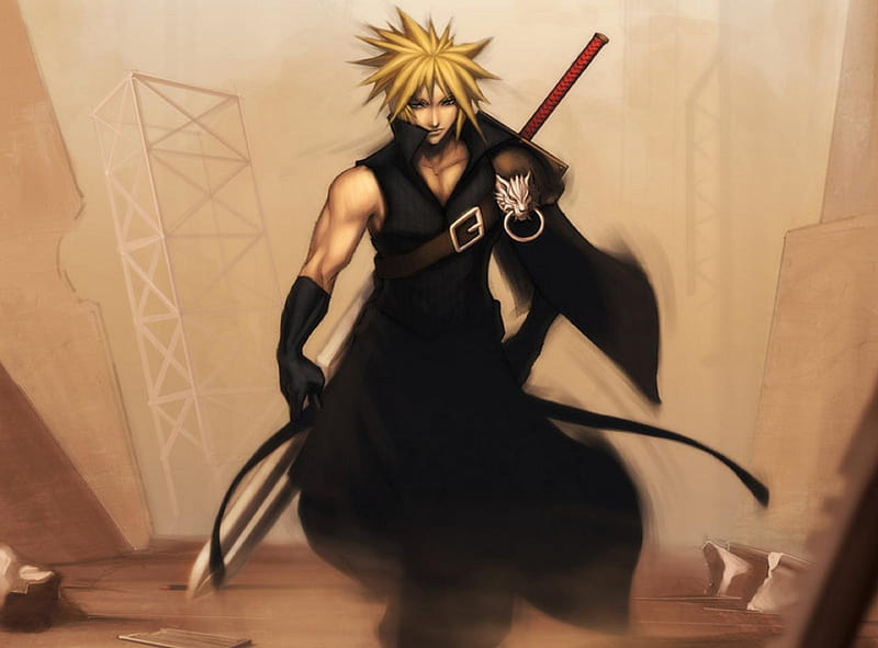 Cloud Strife, ff7, games, cloud, male, final fantasy 7, video games, final fantasy vii, final fantasy series, spiky hair, anime, lone, dissidia, weapon, sword, HD wallpaper