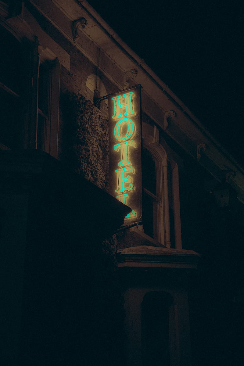 Hotel Inscription Neon Backlight Building Dark Hd Phone Wallpaper