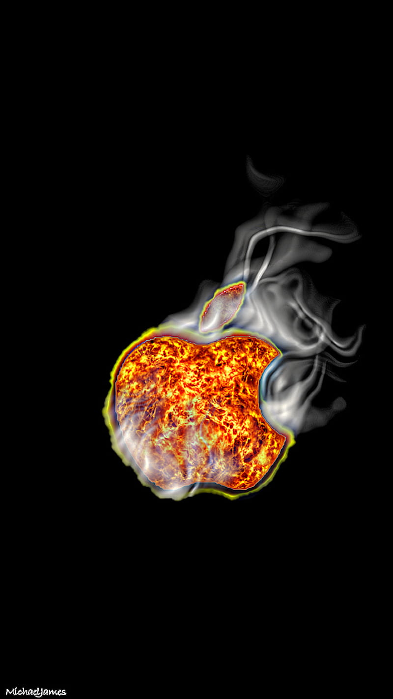 Burning Apple, apple, fire, logo, smoke, HD phone wallpaper