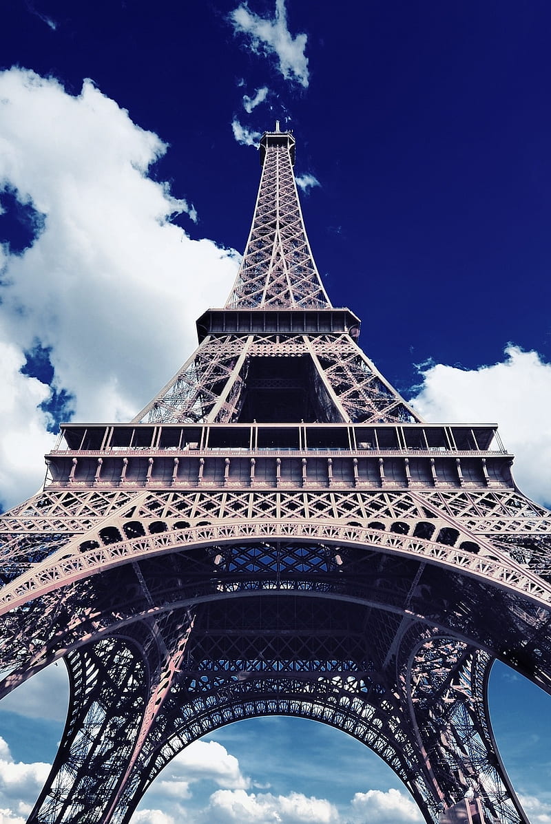 Eifel Tower, clouds, high, iron, paris, sky, vacation, HD phone wallpaper