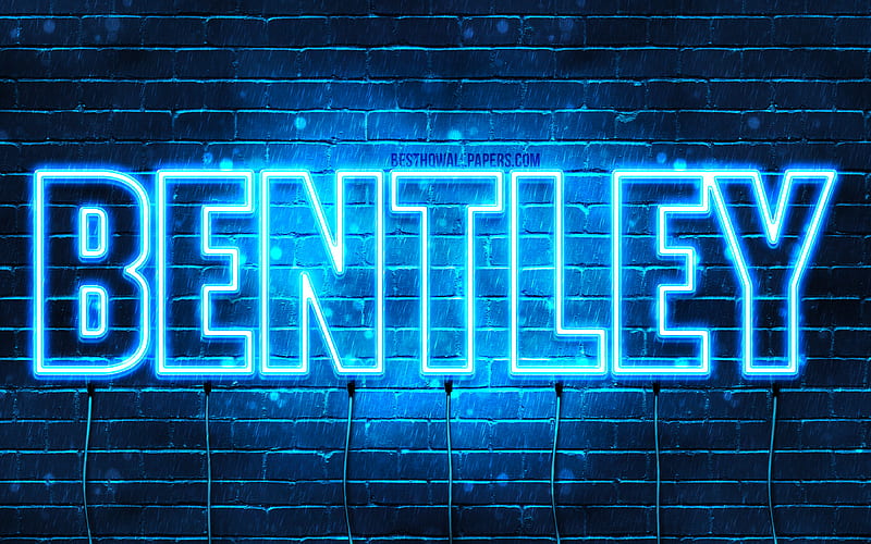 Bentley with names, horizontal text, Bentley name, blue neon lights, with Bentley name, HD wallpaper