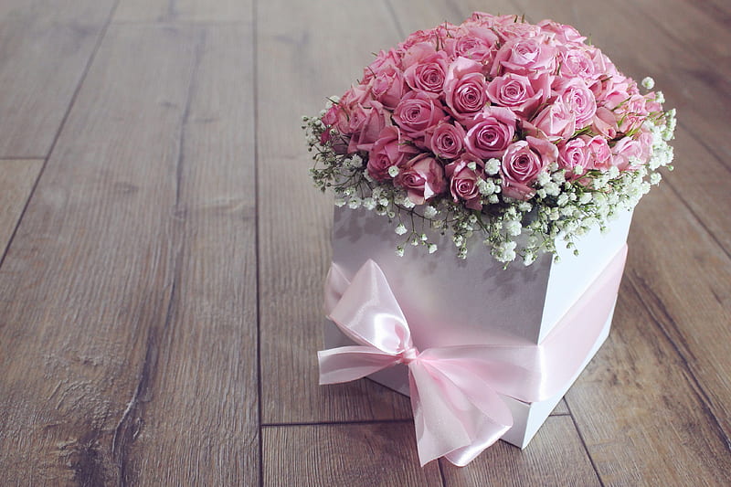 Man Made, Flower, Bouquet, Box, Pink Rose, Ribbon, Rose, HD wallpaper