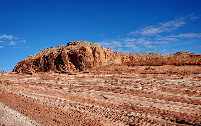 Beautiful red lines in the desert rocks, Valley of Fire, Nevada, stones, usa, sky, landscape, HD wallpaper