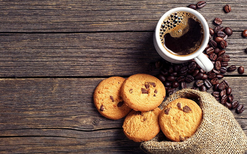 *Cookies and chocolate*, cup, biscuits, coffee, chocolate, HD wallpaper