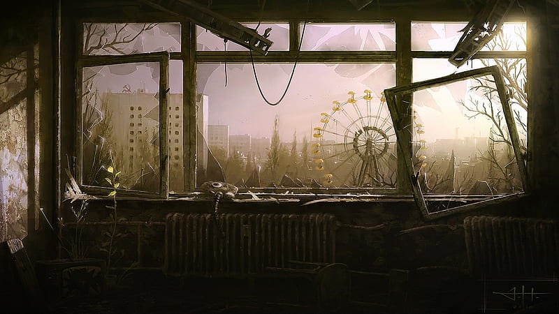 ferris wheel wallpaper #artwork #Chernobyl #abandoned ferris wheel broken  glass #sunlight #apocalyptic #r… | Apocalypse aesthetic, Post apocalyptic  art, Apocalyptic