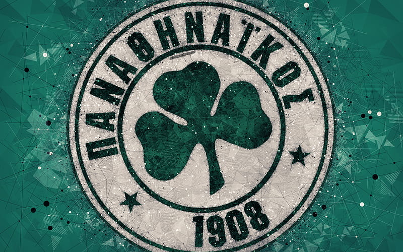 Panathinaikos FC logo, geometric art, green abstract background, Greek football club, emblem, Super League Greece, creative art, Athens, Greece, football, HD wallpaper
