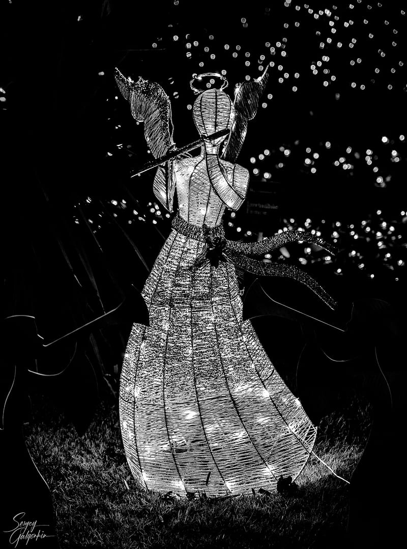 angel, halo, glow, black and white, black, HD phone wallpaper