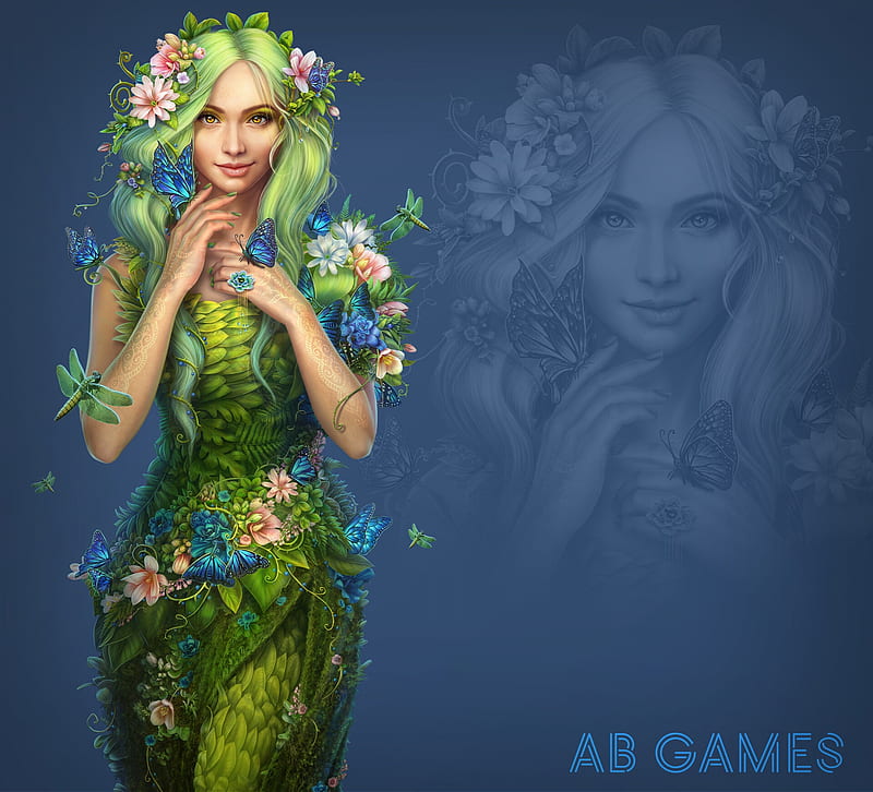 Forest echo, girl, green, fantasy, frumusete, ab games, abgames, HD wallpaper