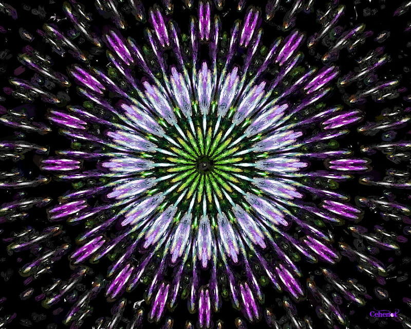 Fireworks, art, black, by cehenot, abstract, green, purple, texture, painting, flower, pictura, pink, star, HD wallpaper