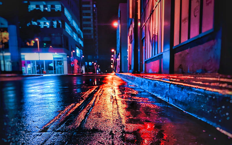  Noche de la calle después de la lluvia ciudades  , Fondo de pantalla HD
