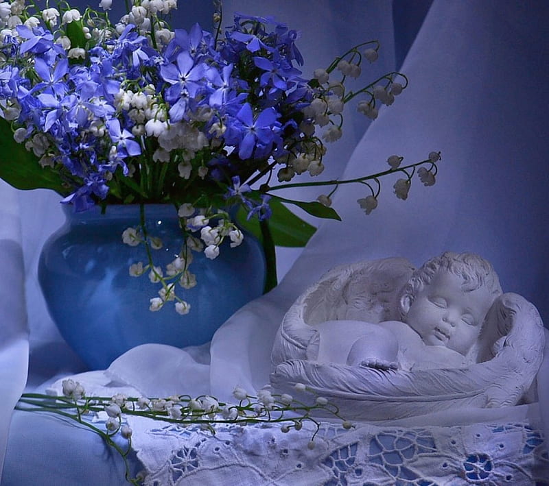 Buenas noches, azul, lirio de los valles, ángel, , primavera, abstracto,  delicado, Fondo de pantalla HD | Peakpx