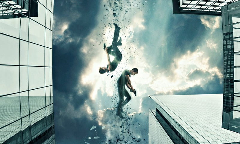 Insurgent (2015), poster, movie, man, insurgent, building, fantasy, gun, girl, actress, divergent saga, actor, blue, HD wallpaper